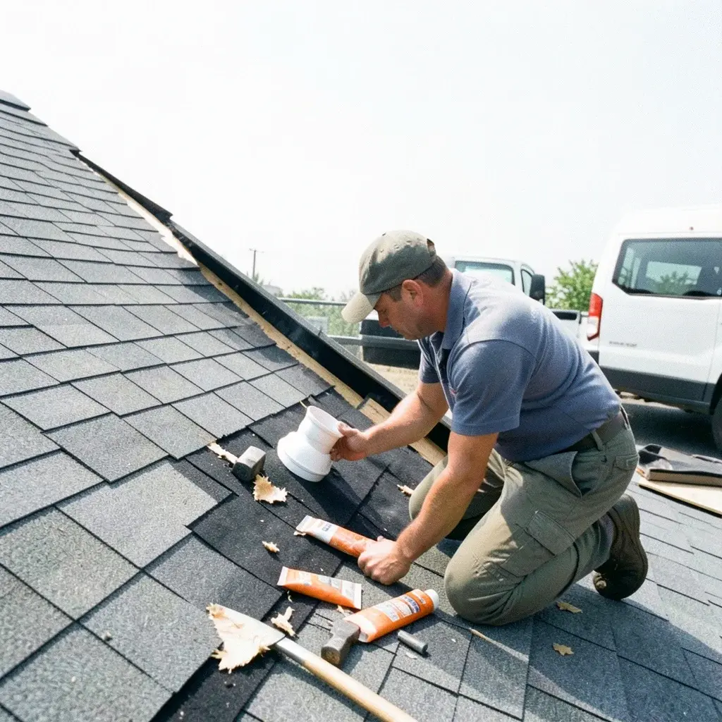 Roof leak repair at a home in the United States